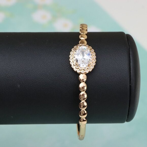 Rose Gold Bangle with Oval Center Stone and Beaded Design, XPBL0453 - Picture 9 of 11